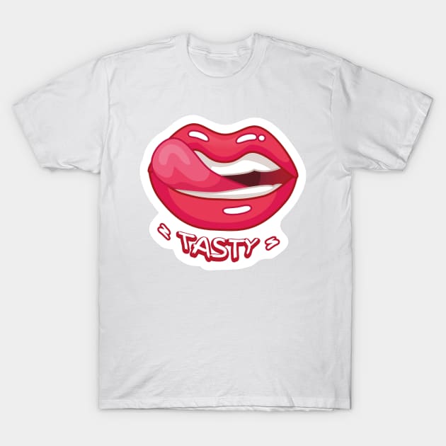 TASTY LIPS KAWAII DESIGN ANIME MOUTH SEXY KAOMOJI LIPS EMOTICON CARTOON T-Shirt by Chameleon Living